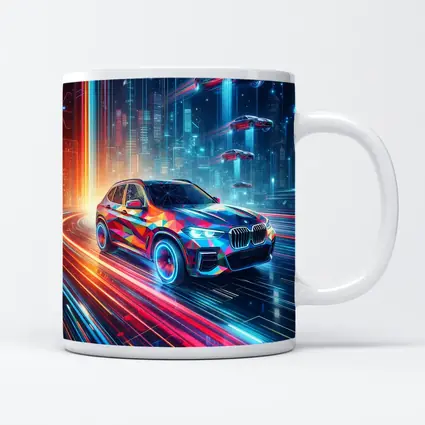 BMW X5 Futuristic Neon Cyberpunk City Art