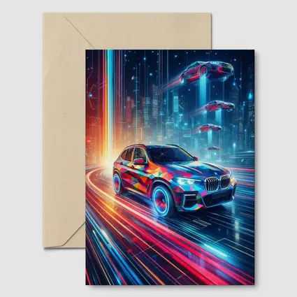 BMW X5 Futuristic Neon Cyberpunk City Art
