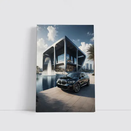 BMW X3 Black SUV Modern Architecture Fountain