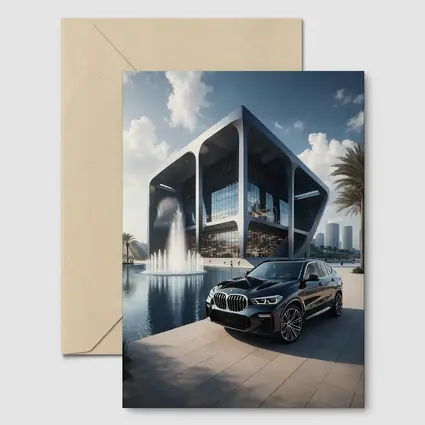 BMW X3 Black SUV Modern Architecture Fountain
