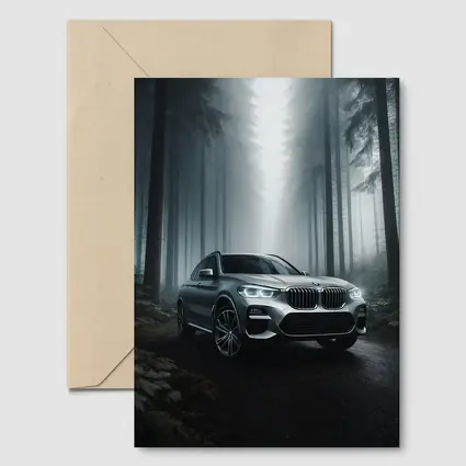 BMW X3 Parked on Misty Forest Road