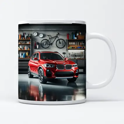 Red BMW X3 SUV Parked In Garage
