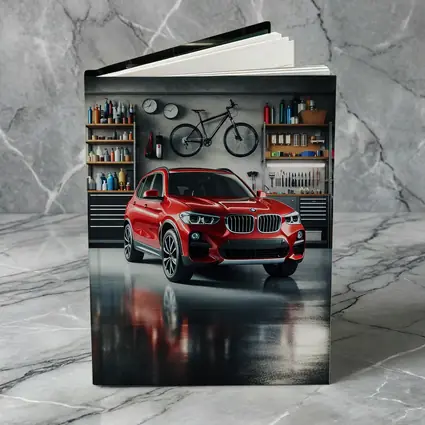 Red BMW X3 SUV Parked In Garage