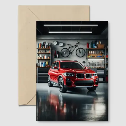 Red BMW X3 SUV Parked In Garage