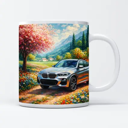 BMW X4 Silver SUV Spring Floral Landscape
