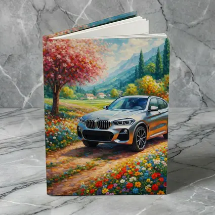 BMW X4 Silver SUV Spring Floral Landscape