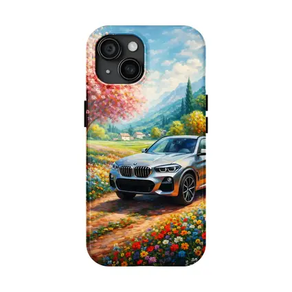 BMW X4 Silver SUV Spring Floral Landscape