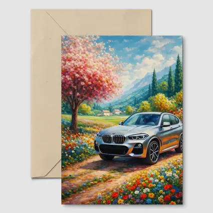 BMW X4 Silver SUV Spring Floral Landscape