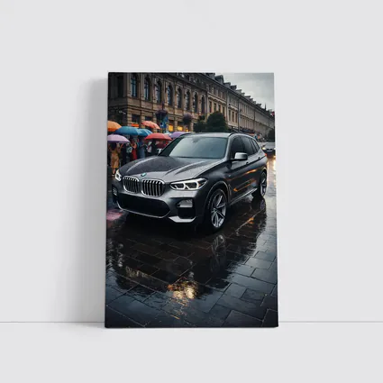 BMW X3 Parked on Rainy City Street