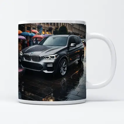 BMW X3 Parked on Rainy City Street