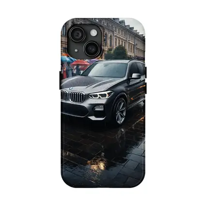 BMW X3 Parked on Rainy City Street
