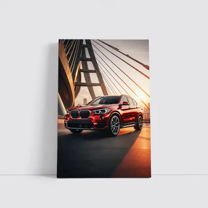 BMW X1 Red SUV on Sunset Bridge