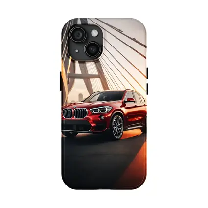 BMW X1 Red SUV on Sunset Bridge
