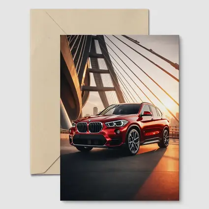 BMW X1 Red SUV on Sunset Bridge