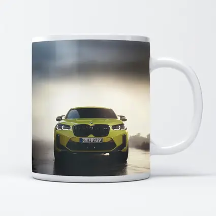 BMW X4 M Yellow Front View Foggy Road