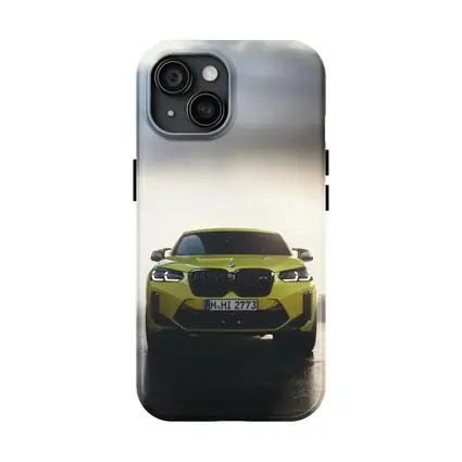 BMW X4 M Yellow Front View Foggy Road