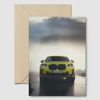 BMW X4 M Yellow Front View Foggy Road