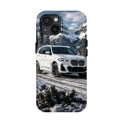 BMW X5 White SUV Snow Mountain Drive