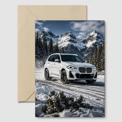 BMW X5 White SUV Snow Mountain Drive