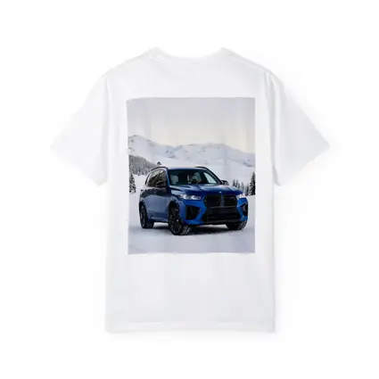 BMW X5M Blue SUV Snowy Mountain Setting
