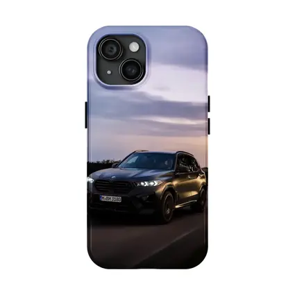 BMW X5M Black SUV Dusk Road Drive