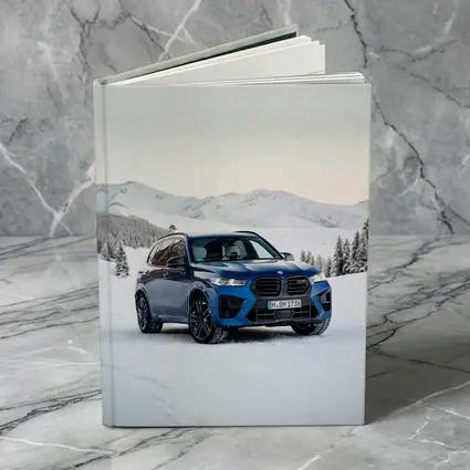 BMW X5M Blue SUV Snow Mountain Scene