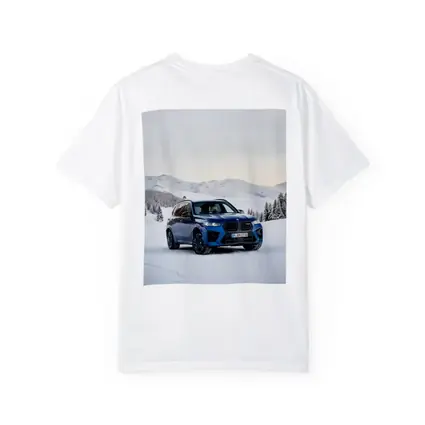 BMW X5M Blue SUV Snow Mountain Scene