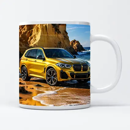 BMW X5 Yellow Coastal Cliffs Beach Scene