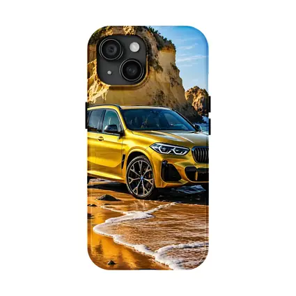 BMW X5 Yellow Coastal Cliffs Beach Scene
