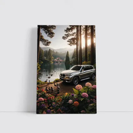 BMW X5 Parked By Serene Forest Lake