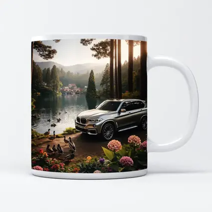 BMW X5 Parked By Serene Forest Lake