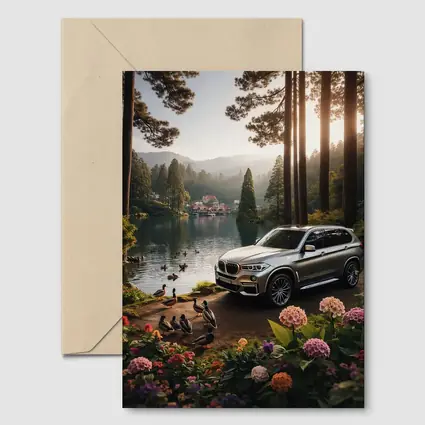 BMW X5 Parked By Serene Forest Lake