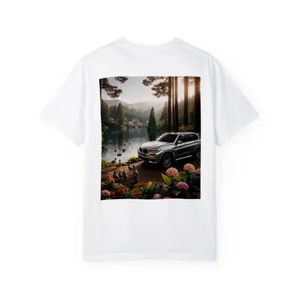 BMW X5 Parked By Serene Forest Lake