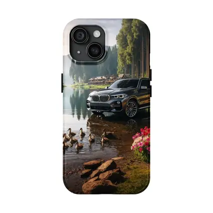 BMW X5 Parked Beside Serene Forest Lake