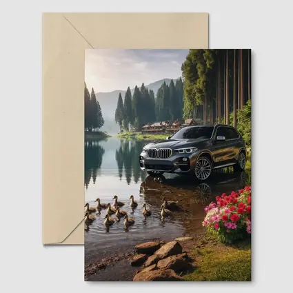 BMW X5 Parked Beside Serene Forest Lake