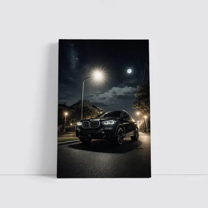 BMW X5M Black SUV Night Street