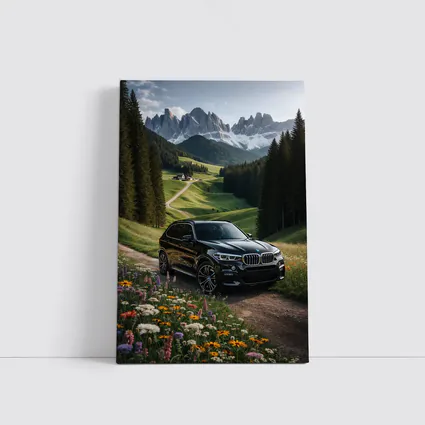 BMW X5 Black SUV Mountain Valley Scene