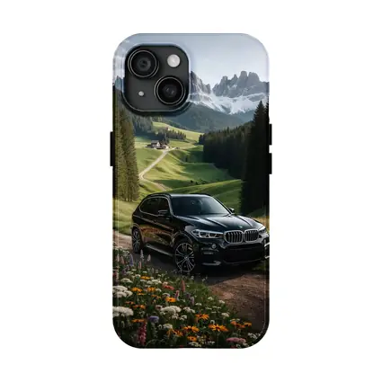 BMW X5 Black SUV Mountain Valley Scene