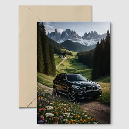 BMW X5 Black SUV Mountain Valley Scene