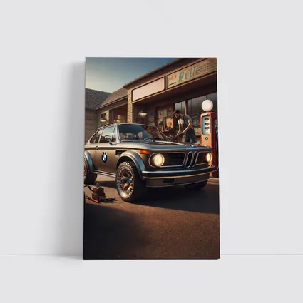 BMW 2002 Classic Vintage Gas Station Scene