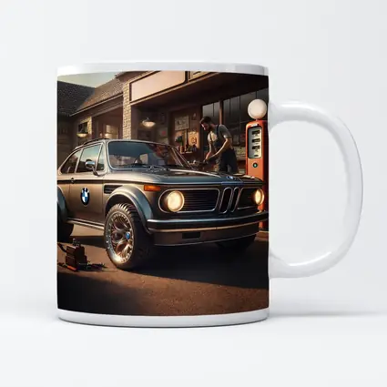 BMW 2002 Classic Vintage Gas Station Scene