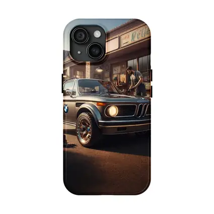 BMW 2002 Classic Vintage Gas Station Scene