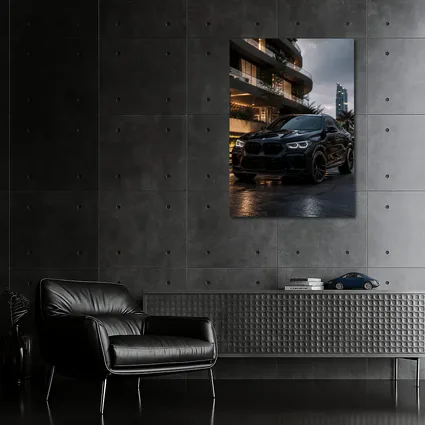 BMW X6 M Black City Night Scene