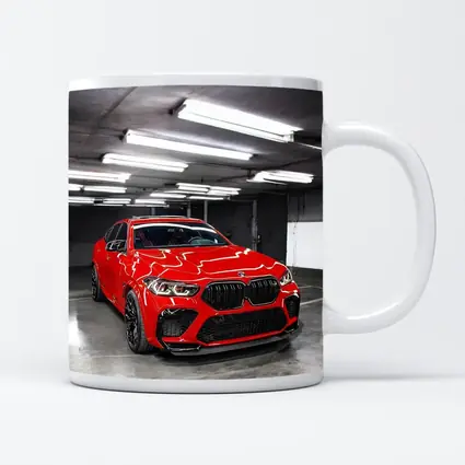 Red BMW X6 M Parked Indoor Garage