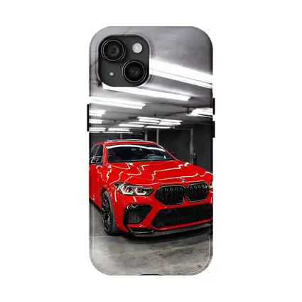 Red BMW X6 M Parked Indoor Garage