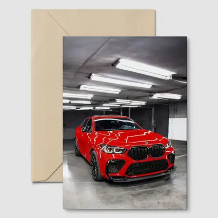 Red BMW X6 M Parked Indoor Garage