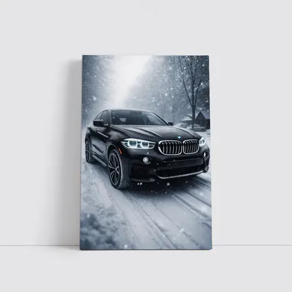 BMW X6 Black SUV Snowy Winter Road