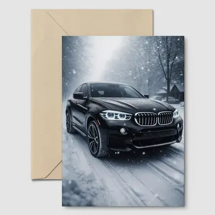 BMW X6 Black SUV Snowy Winter Road