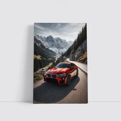 BMW X6M Red on Mountain Road