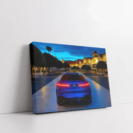 BMW X6M Blue Rear Night City Square